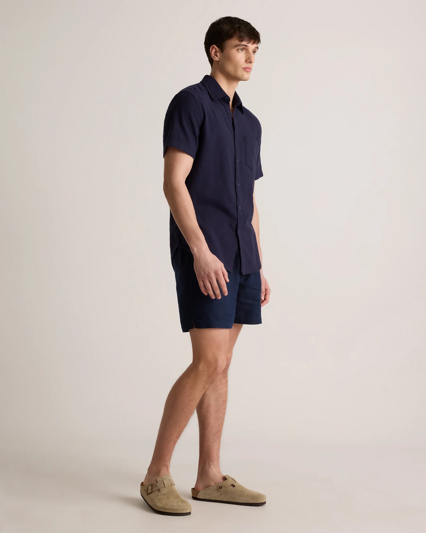 Organic Cotton Stretch Selvage Short Sleeve Shirt - S / Olive