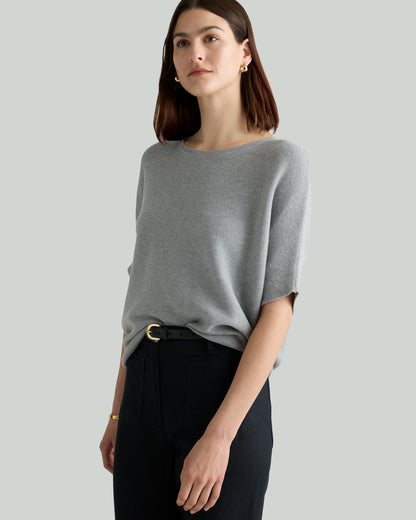 Lightweight Cotton Cashmere Link-Stitch Dolman Sweater - XS / Sugar Stone