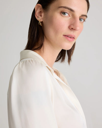 Washable Stretch Silk Split Neck Blouse - XS / Forest Green