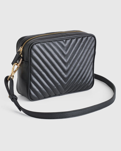 Italian Leather Quilted Crossbody Bag - One Size / Black