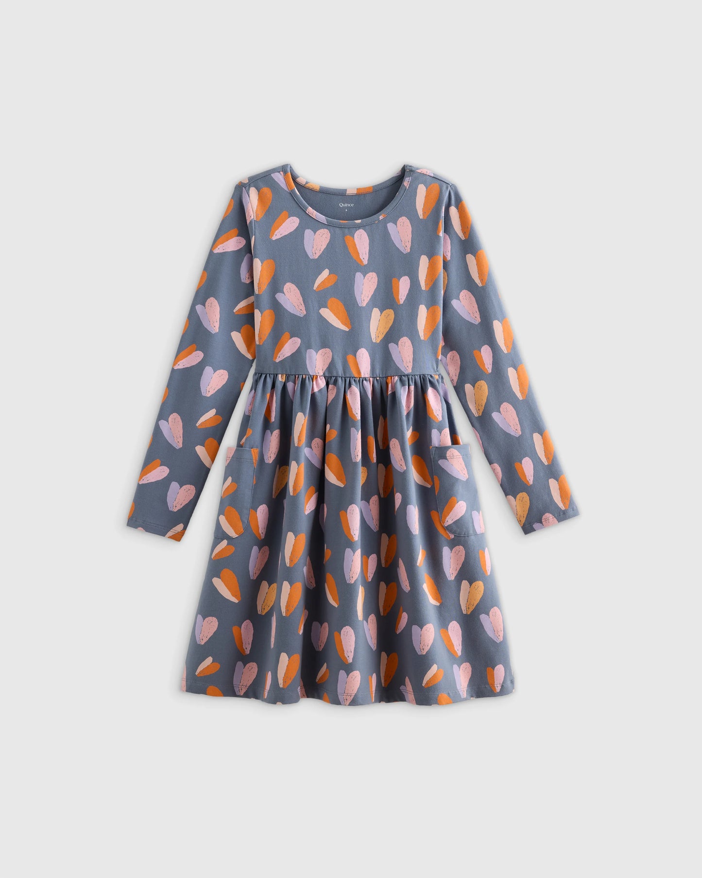 Organic Cotton Long Sleeve Fit and Flare Pocket Dress - 2T / Purple Poppy Garden