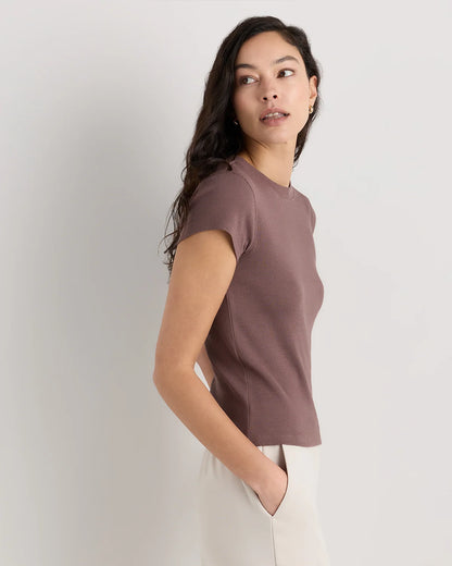 Organic Cotton Micro-Rib Crewneck Tee - XS / Heather Oatmeal