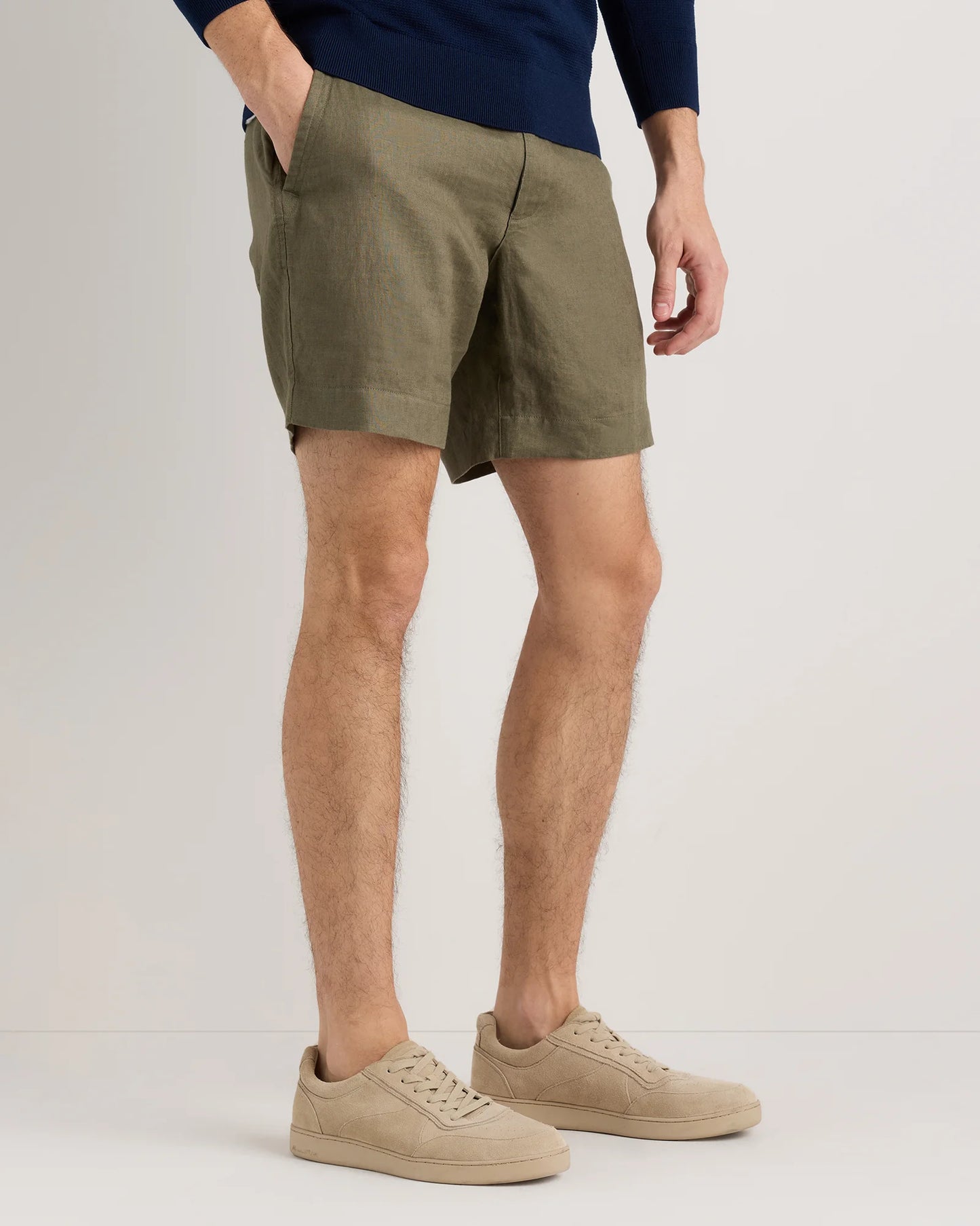 100% European Linen Trouser Shorts - 7" - S / Bayberry Olive