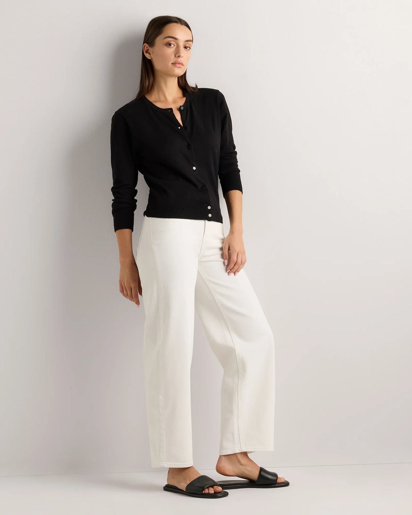 Lightweight Cotton Cashmere Crew Cardigan - XS / Heather Oatmeal