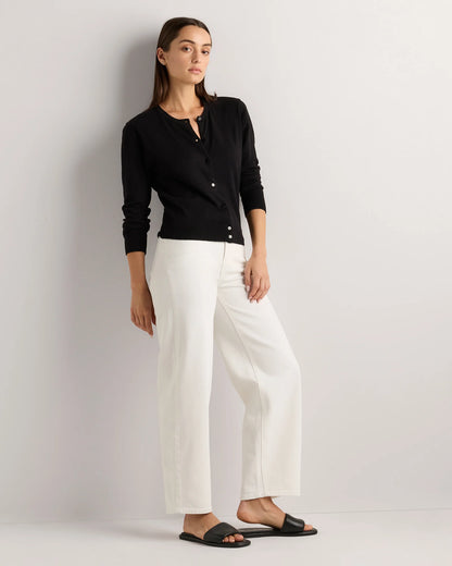 Lightweight Cotton Cashmere Crew Cardigan - XS / Heather Oatmeal