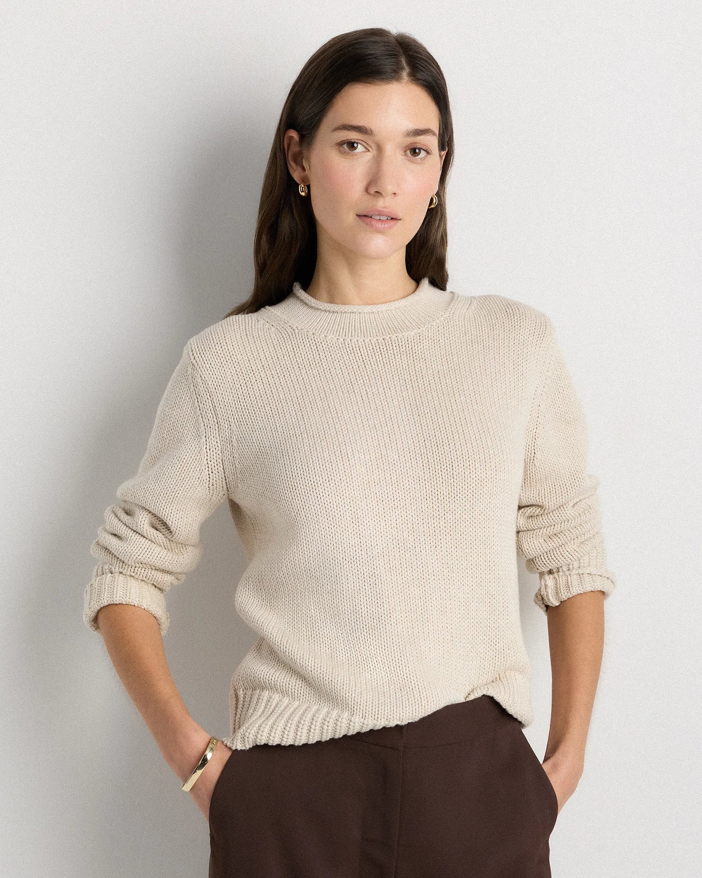 100% Organic Cotton Roll Neck Sweater - XS / Cornflower Mini Stripe