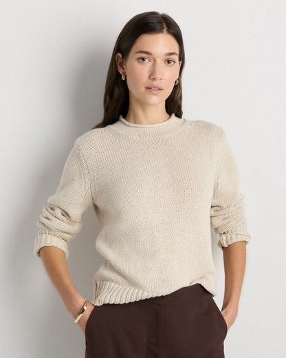 100% Organic Cotton Roll Neck Sweater - XS / Cornflower Mini Stripe