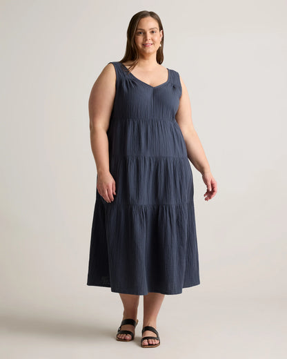 100% Organic Cotton Gauze Tiered Maxi Dress - 1X / Orchid Blue