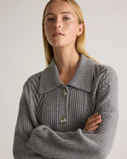 Australian Merino Wool Collared Cable Cardigan - XS / Coffee Bean Brown
