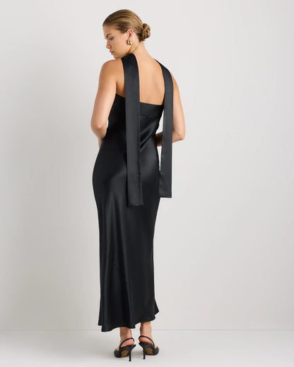 100% Washable Silk Strapless Scarf Maxi Dress - XS / Black