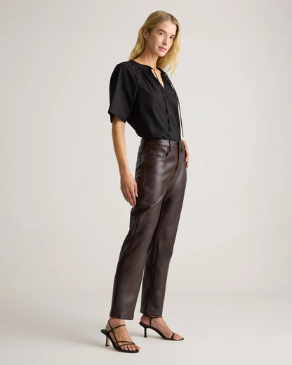Vegan Leather Straight Leg Pants - 0 / Espresso