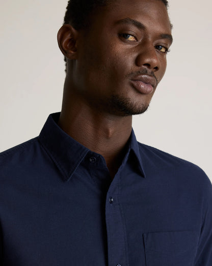 Organic Cotton Stretch Textured Twill Shirt - S / Navy