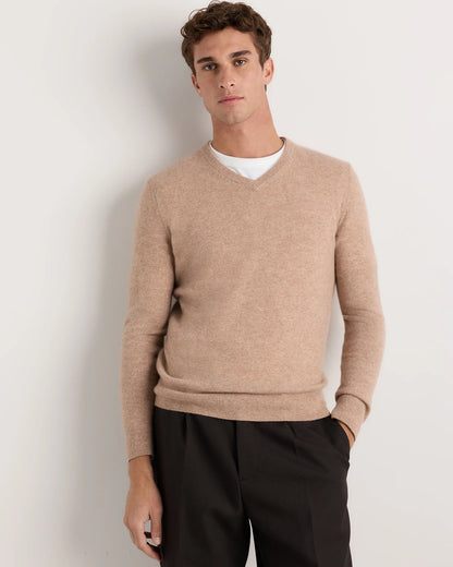 Mongolian Cashmere V-Neck Sweater - S / Oatmeal