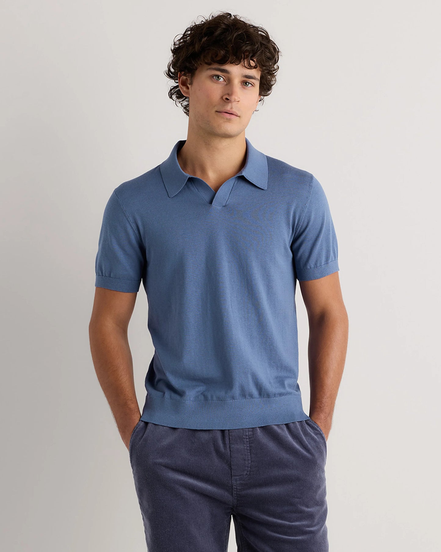 Cotton-Silk Johnny Collar Polo - S / Speckled Beige