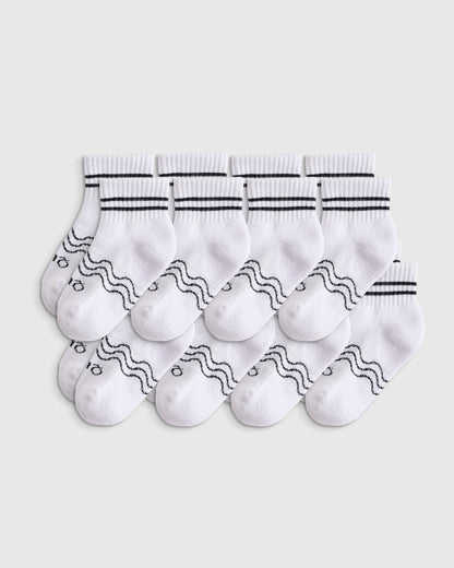 Organic Cotton Quarter Crew Socks 8-Pack - 12M-24M / White/Grey Multi