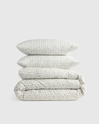 Organic Crisp Percale Floral Duvet Cover Set - Twin / Toffee Florette
