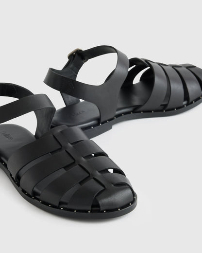 Italian Leather Fisherman Sandal - 5 / Black
