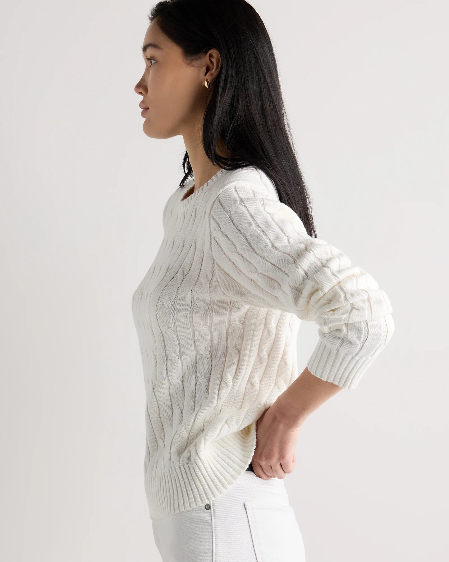100% Organic Cotton Cable Crewneck Sweater - XS / Sapphire Blue