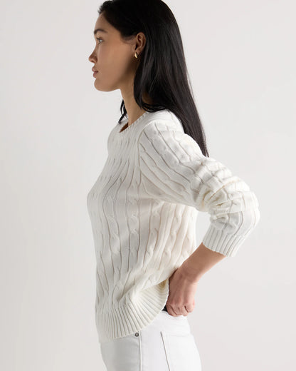 100% Organic Cotton Cable Crewneck Sweater - XS / Sapphire Blue
