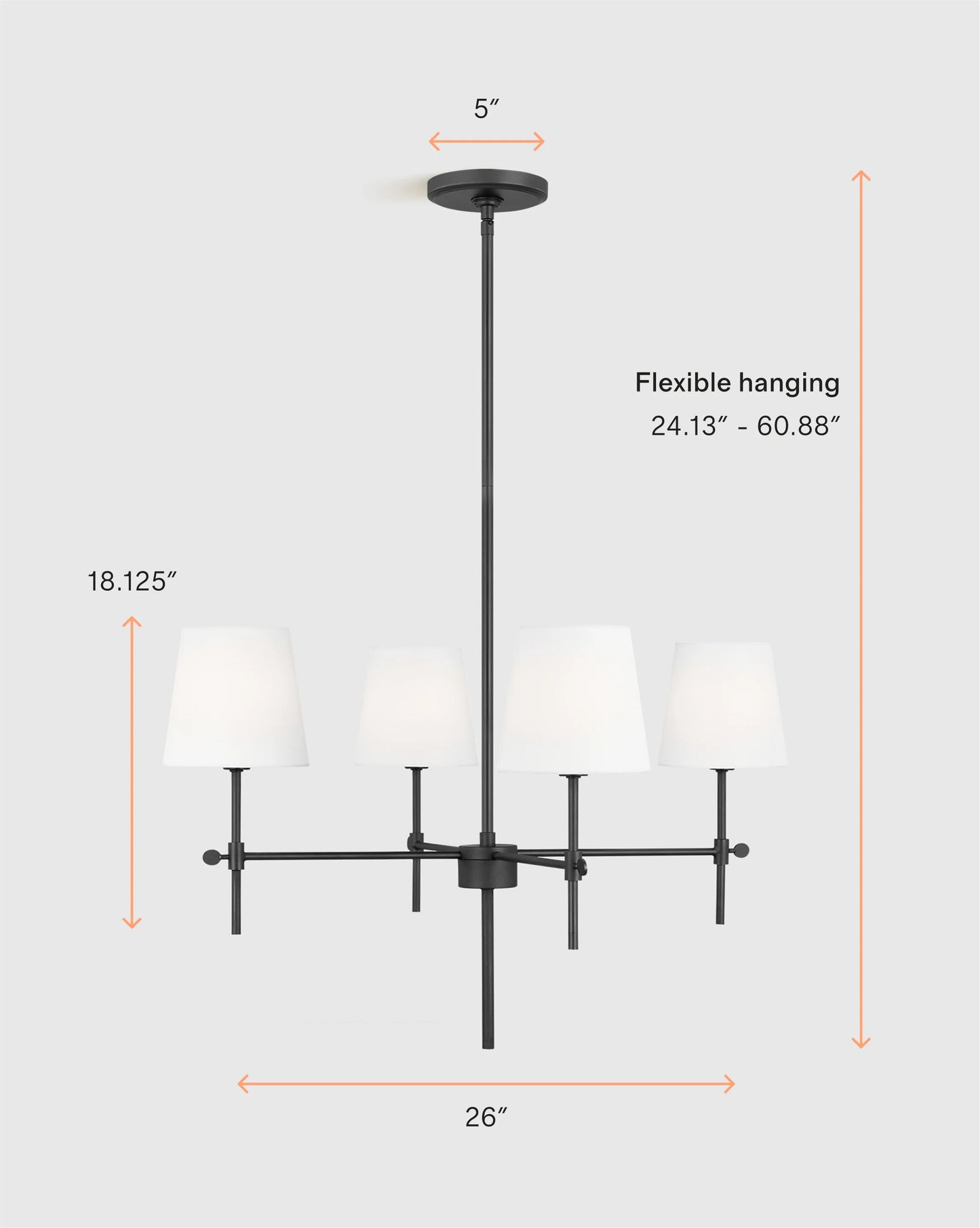 Linear Steel Chandelier with Linen Shades - Small / Black