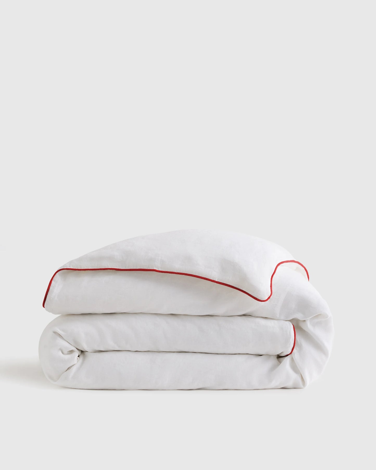 European Linen Piped Duvet Cover - Twin / White/Cherry