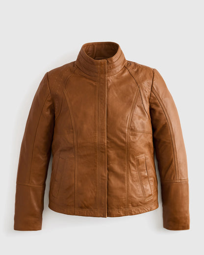 100% Leather Stand-Collar Jacket - XS / True Black