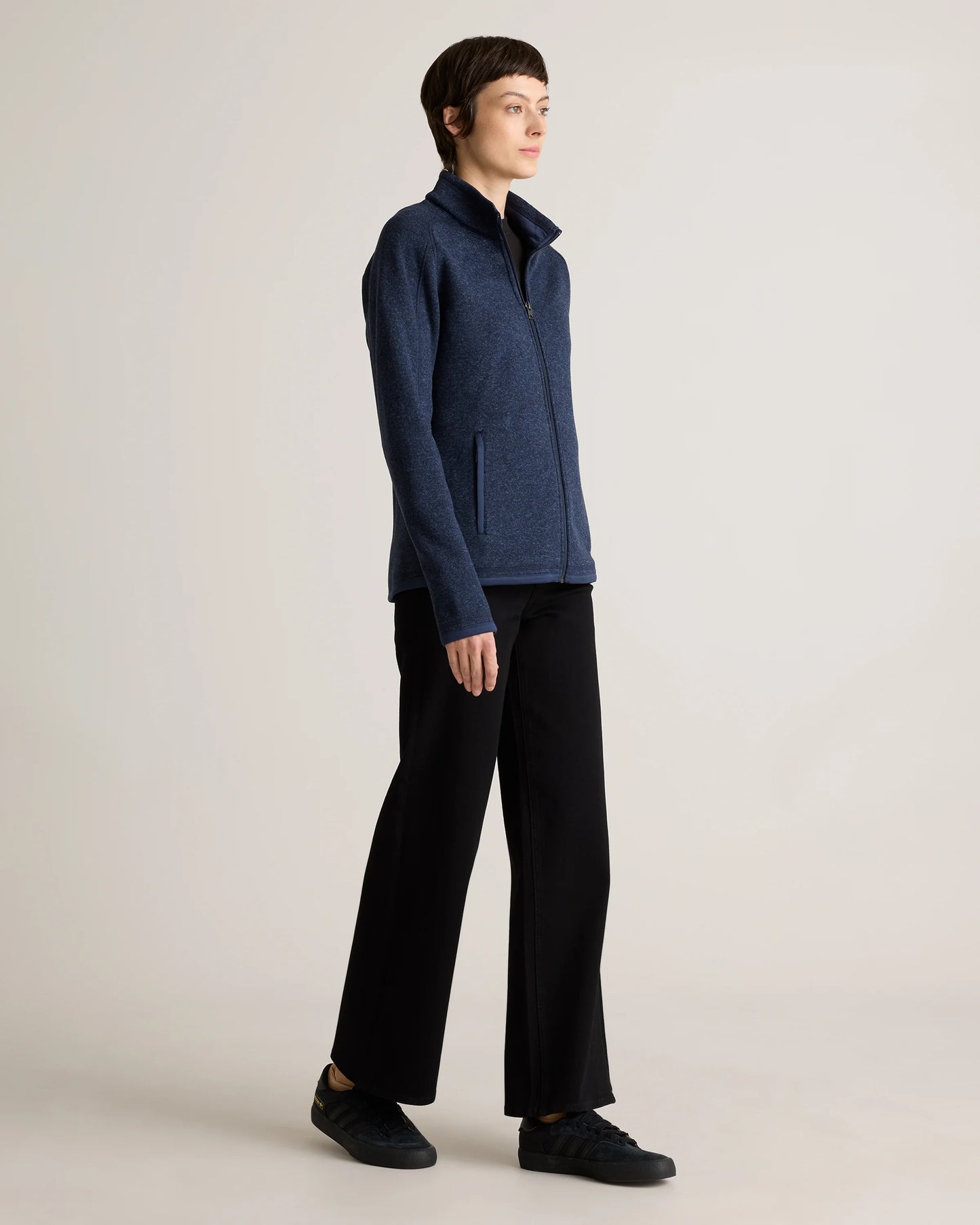 Sweater-Knit Fleece Full-Zip Jacket - XS / Heather Mineral Green