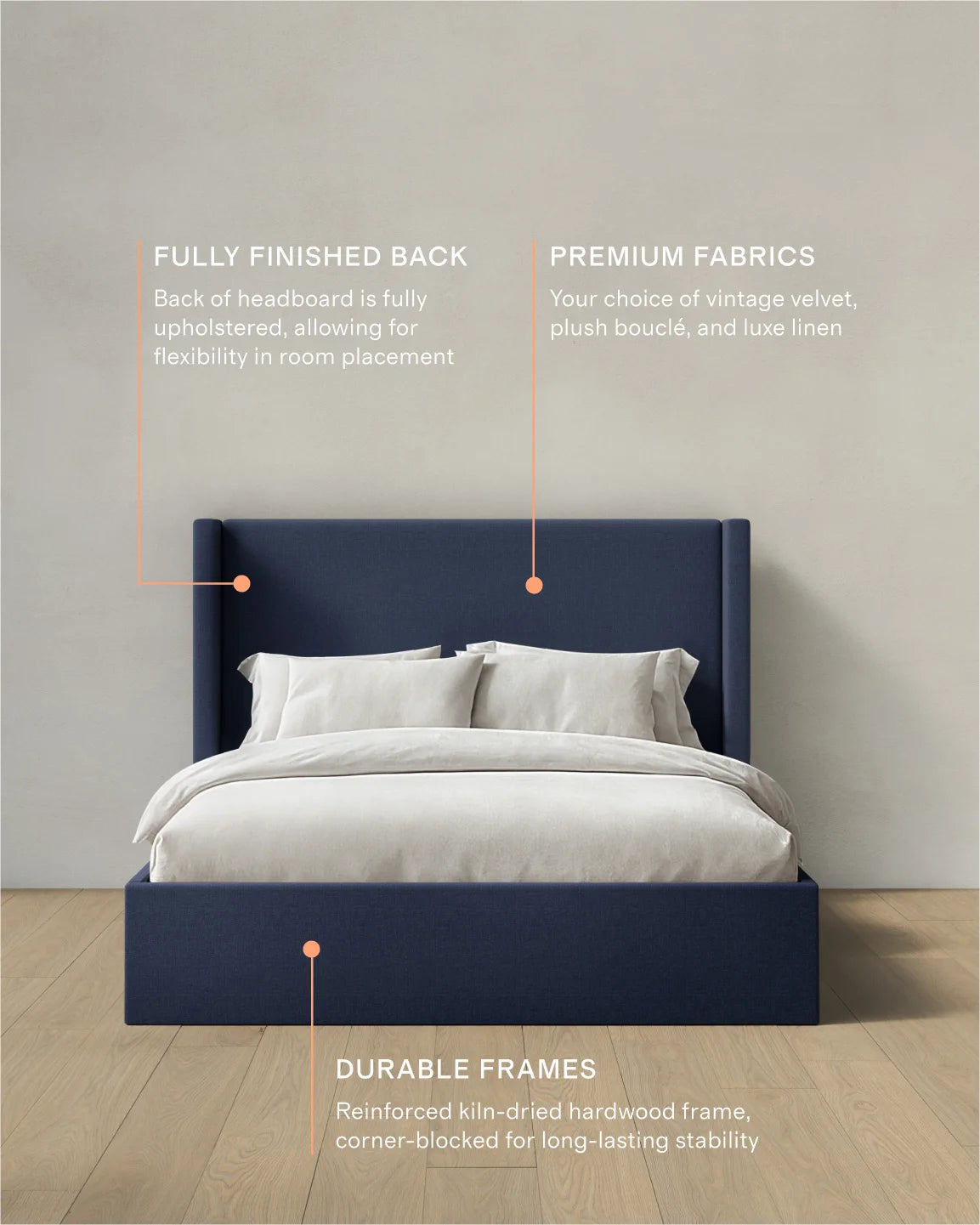 100% Linen Wingback Bed - Full / Canvas