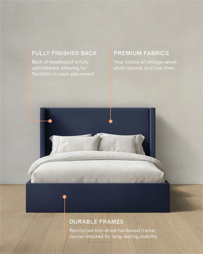 100% Linen Wingback Bed - Full / Canvas