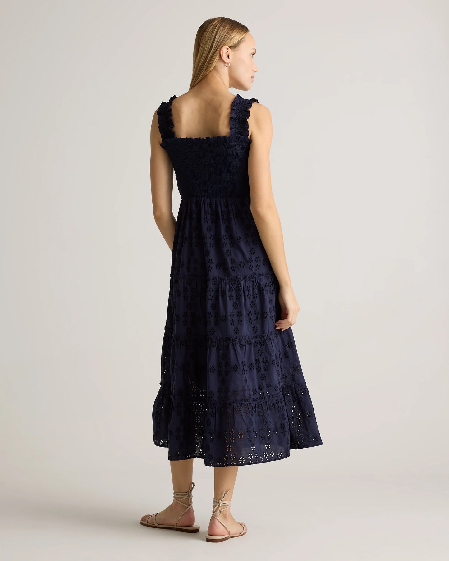 100% Organic Cotton Eyelet Smocked Midi Dress - XS / White