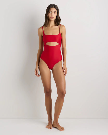 Italian Cut Out One-Piece Swimsuit - XS / Lagoon Teal Blue