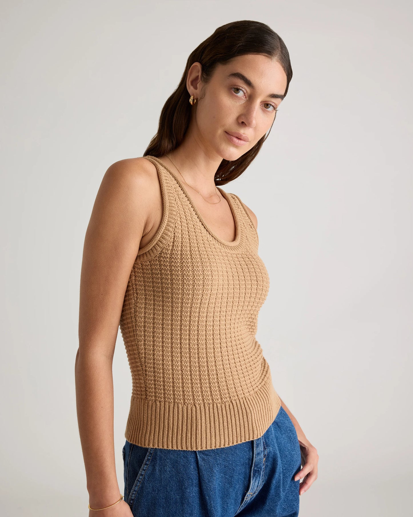 100% Organic Cotton Waffle Cropped Sweater Tank - XS / Heather Dove Grey
