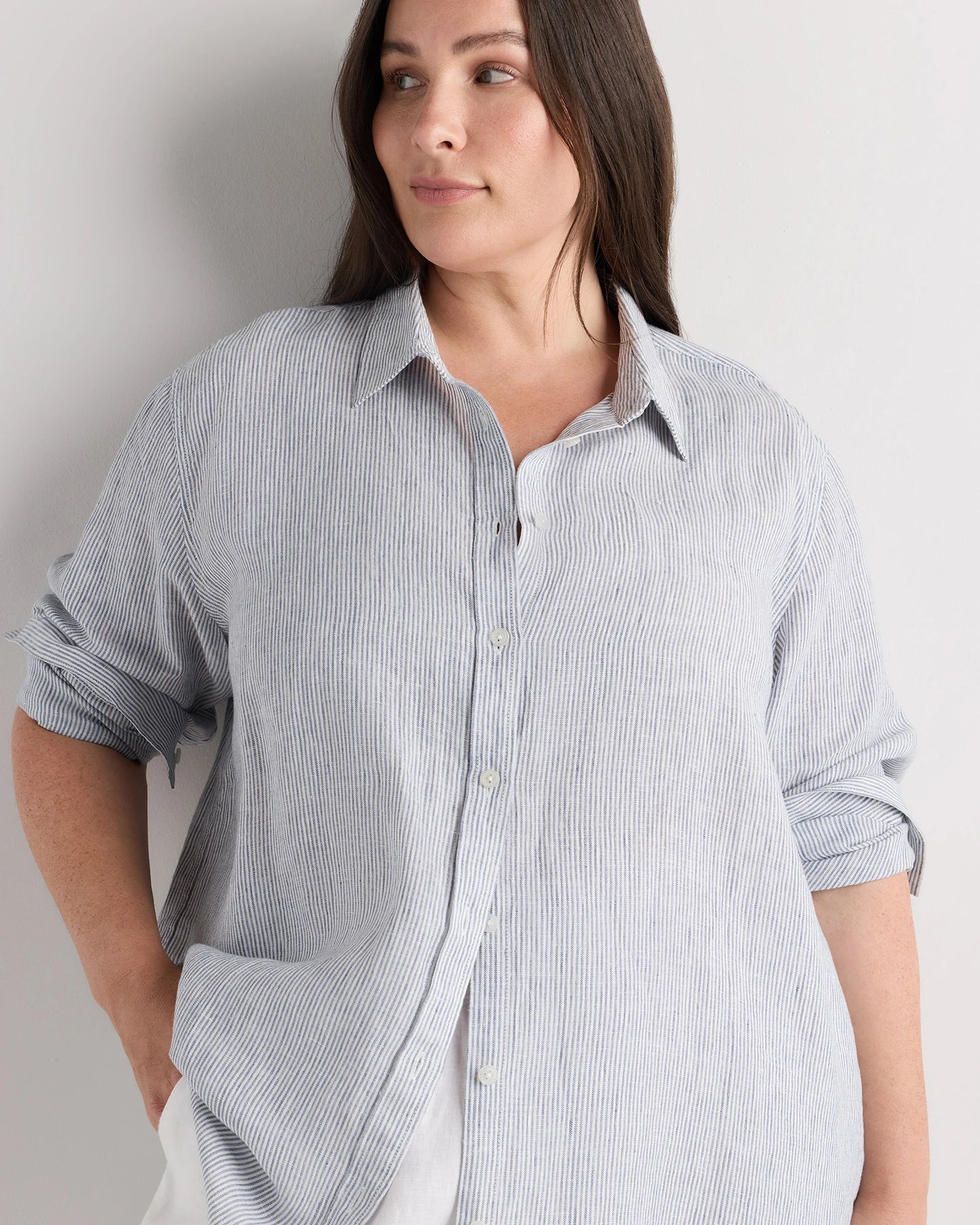 100% European Linen Long Sleeve Shirt - 1X / Flax