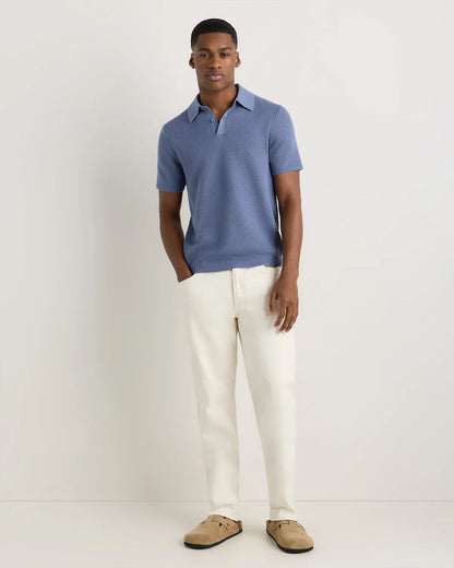 100% Organic Cotton Mesh-Stitch Sweater Polo - XS / Charcoal