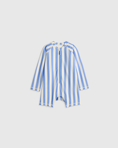 Long Sleeve Zip-Up Rash Guard One-Piece - 2T / Peri Beach Stripe