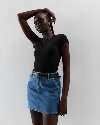 Stretch Denim Mini Skirt - 24 / Obsidian Blue