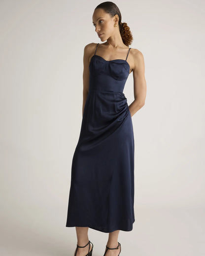 100% Washable Silk Sweetheart Dress - XS / Navy