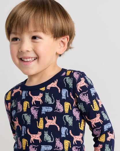 100% Organic Cotton Long Sleeve and Pant Pajama Set - 2T / Navy Stripe