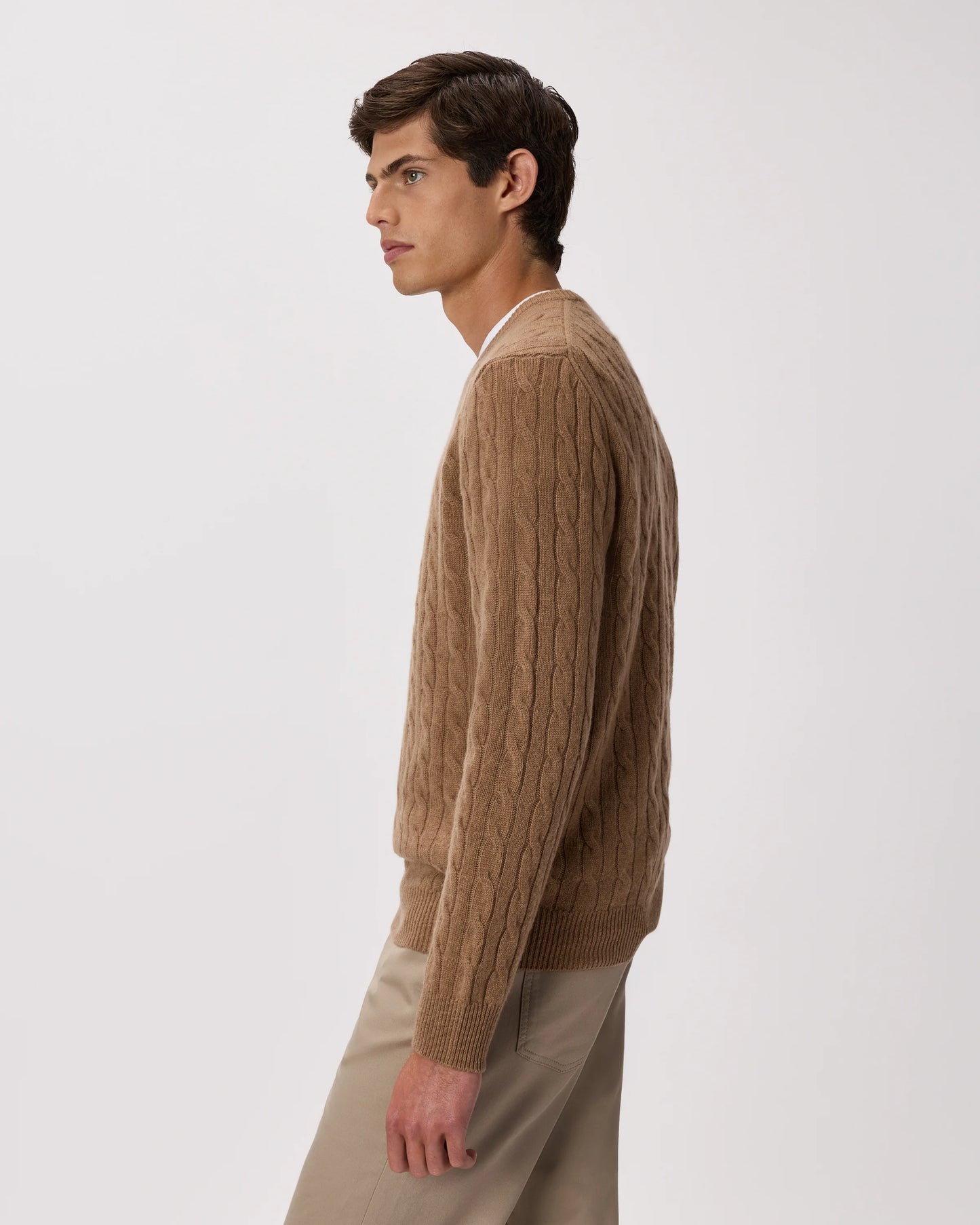 Mongolian Cashmere Classic Cable Crewneck Sweater - S / Teak