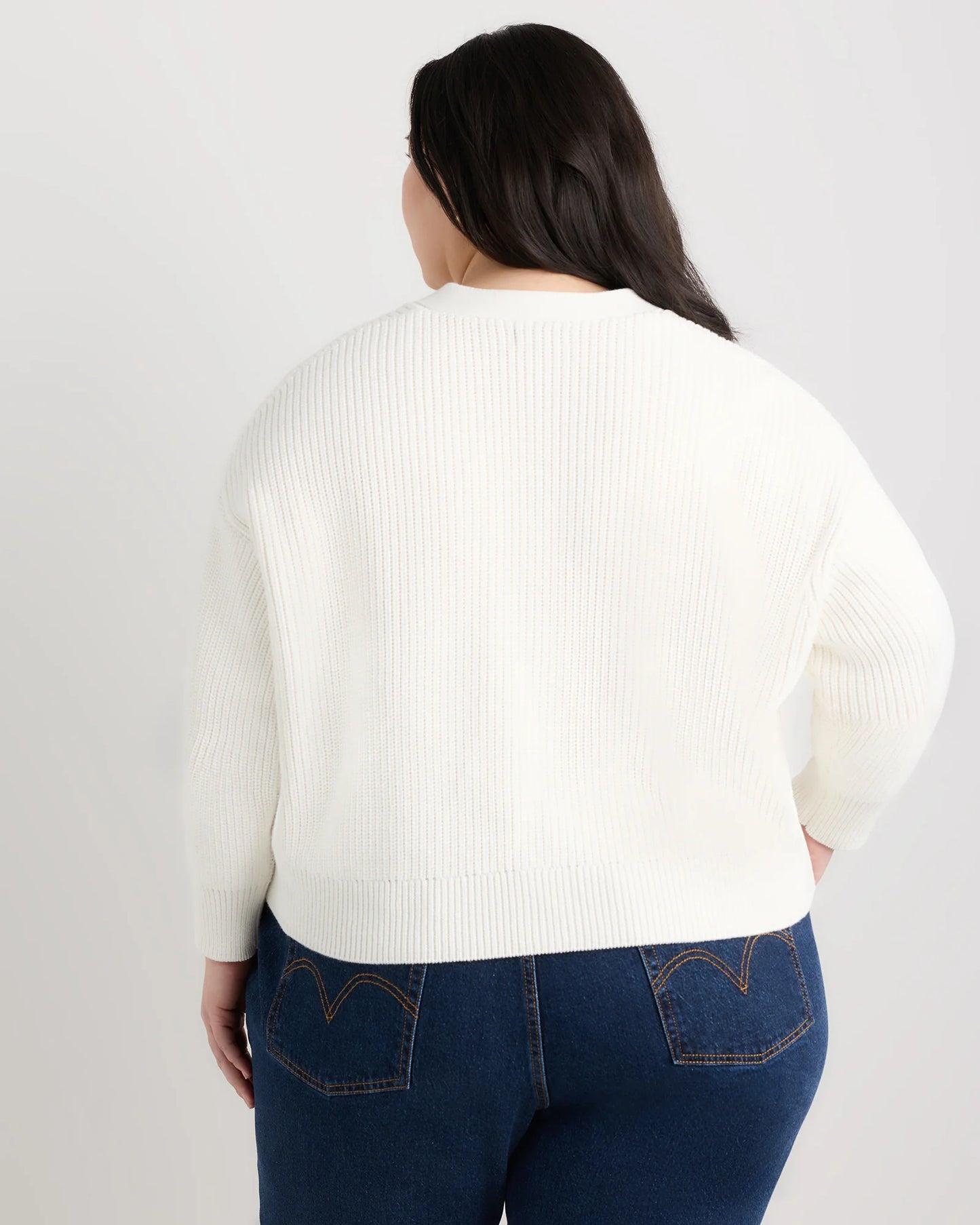 100% Organic Cotton Fisherman Boxy Cropped Cardigan - 1X / Black