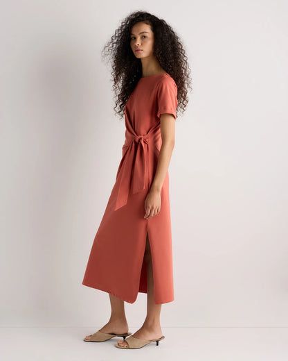 Stretch Cotton Jersey Side Tie Midi Dress - XS / Spiced Orange