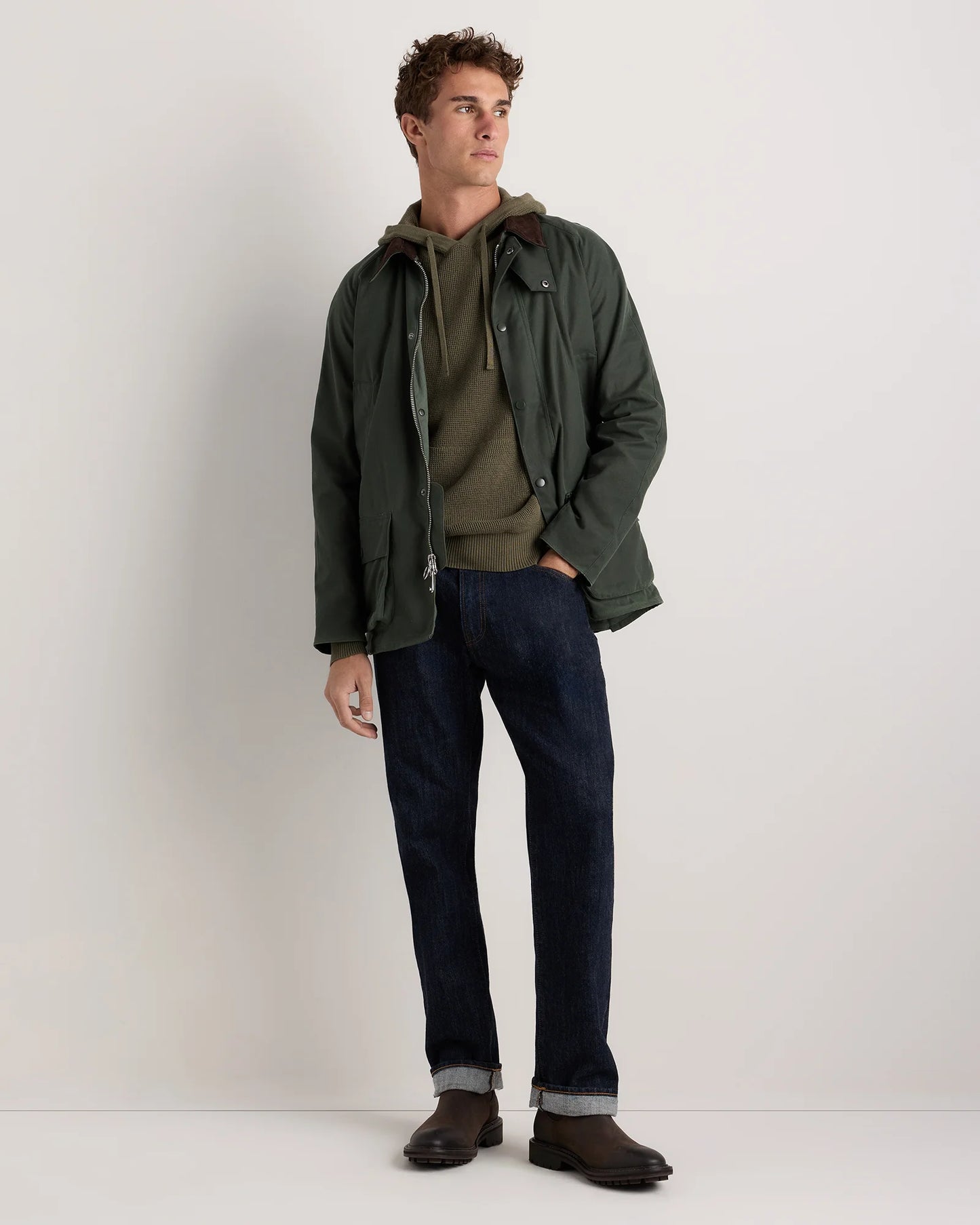 Organic Cotton Cashmere Waffle Hoodie - S / Bayberry Olive