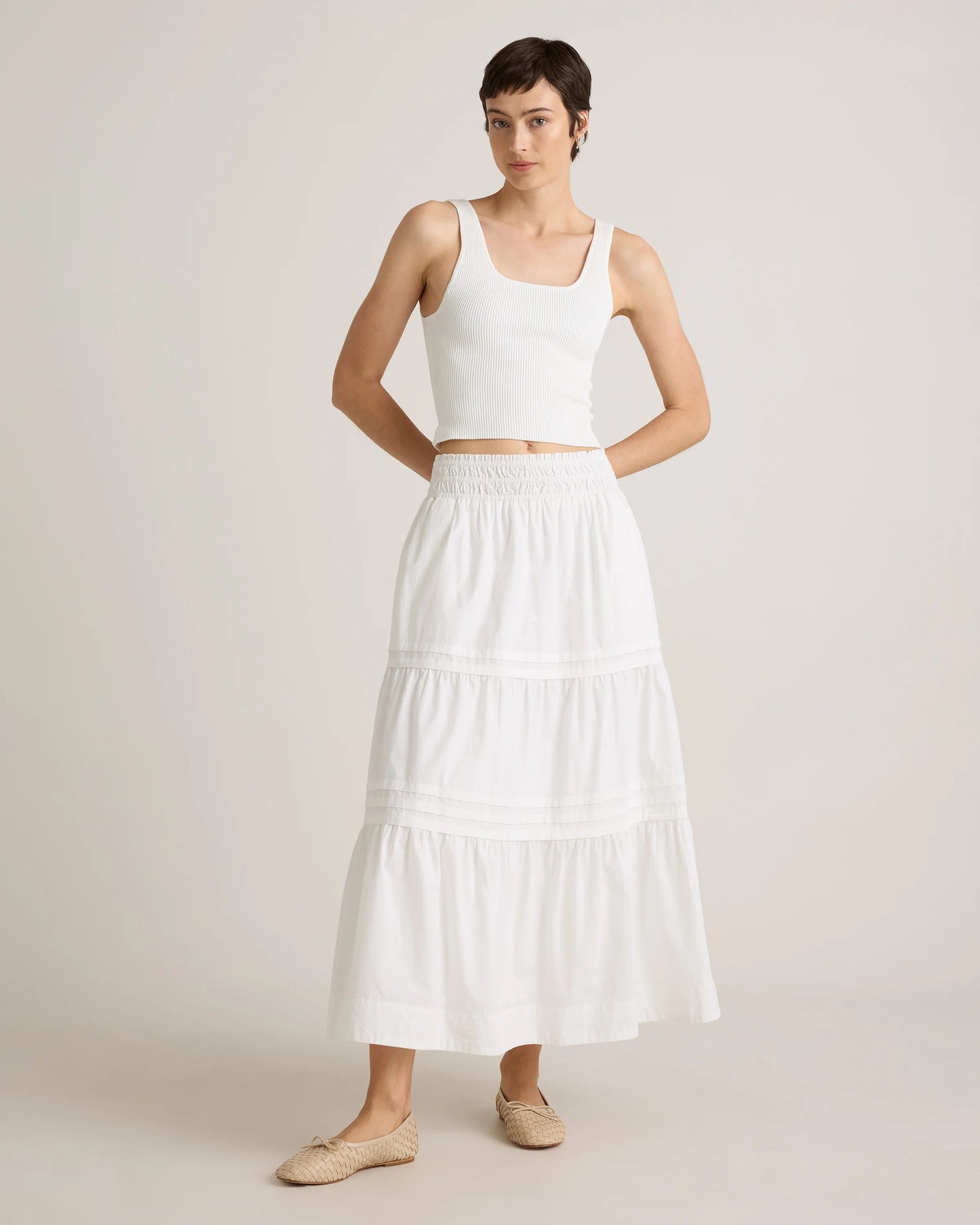 100% Organic Cotton Poplin Tiered Maxi Skirt - XS / Black