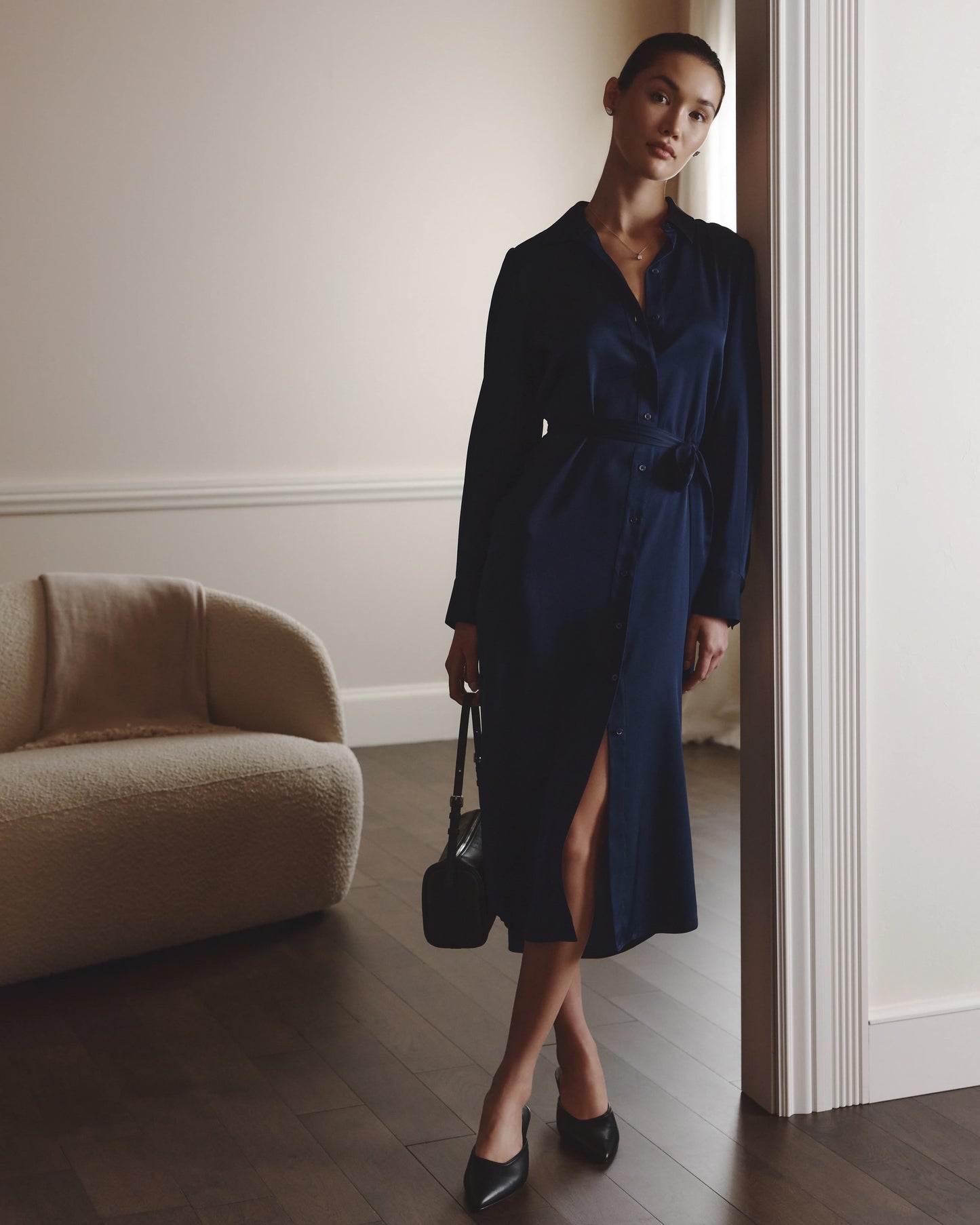 Washable Stretch Silk Maxi Shirt Dress - XS / Moonstone Blue
