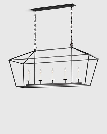 Traditional Steel Linear Lantern Chandelier - One Size / Brass