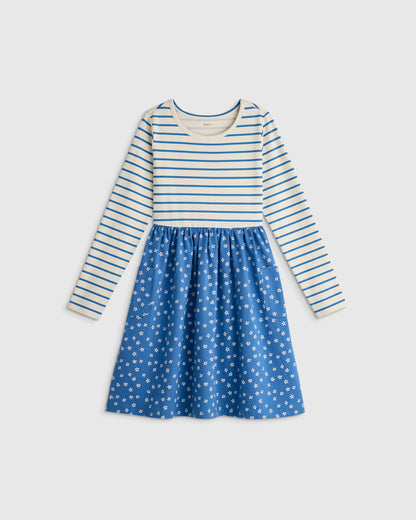 Organic Cotton Long Sleeve Fit and Flare Pocket Dress - 2T / Purple Poppy Garden
