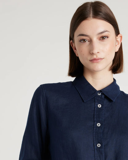 100% European Linen Long Sleeve Shirt - XS / Blue Pinstripe