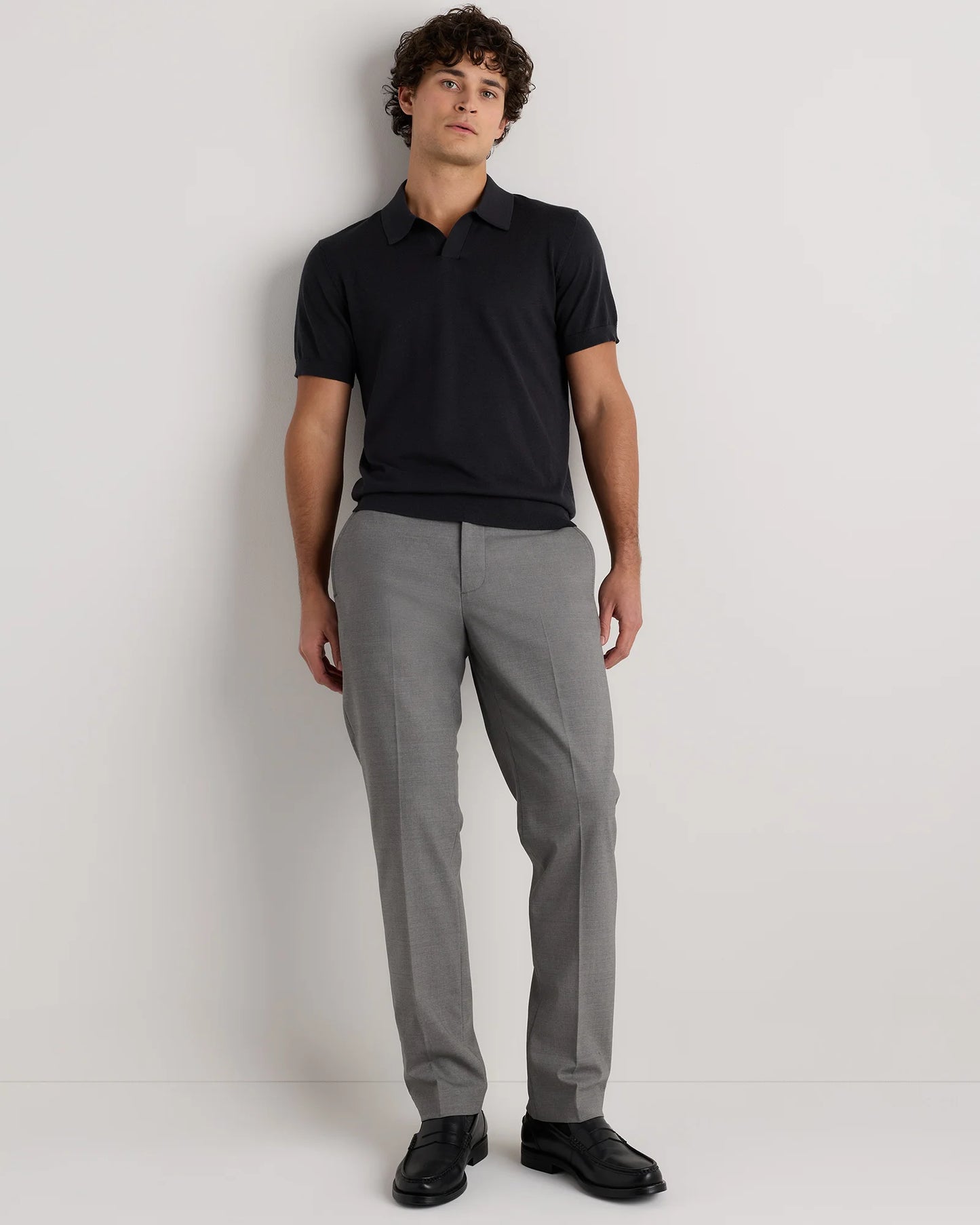 Cotton-Silk Johnny Collar Polo - S / Speckled Beige