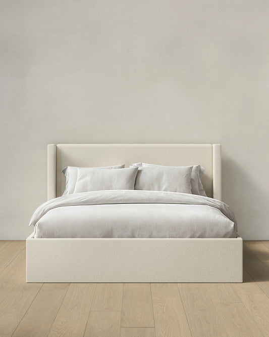 100% Linen Wingback Bed - Full / Canvas