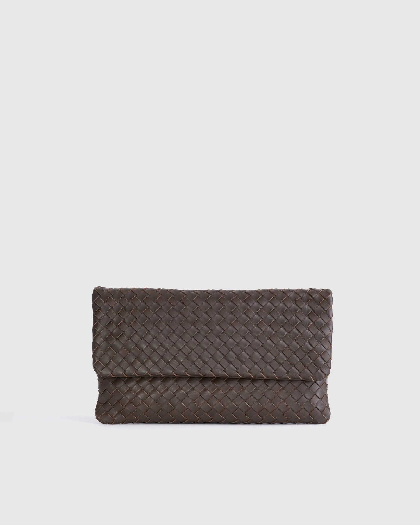 Italian Leather Handwoven Convertible Clutch - One Size / Cognac